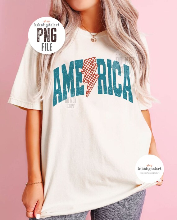 Vintage America png, 4th of July Png Shirt Design, Lightning Bolt America png Sublimation, checkered USA png instant digital download