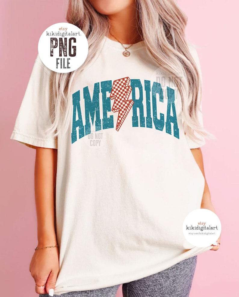 Vintage America png, 4th of July Png Shirt Design, Lightning Bolt America png Sublimation, checkered USA png instant digital download