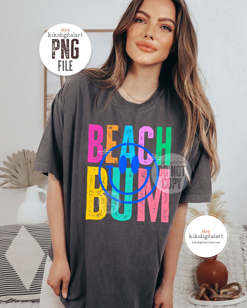 Smile Beach Bum PNG / Neon Summer png, Beach Babe png Sublimation Designs, Smile Face Shirt png, Beach Life png dtf dtg digital download