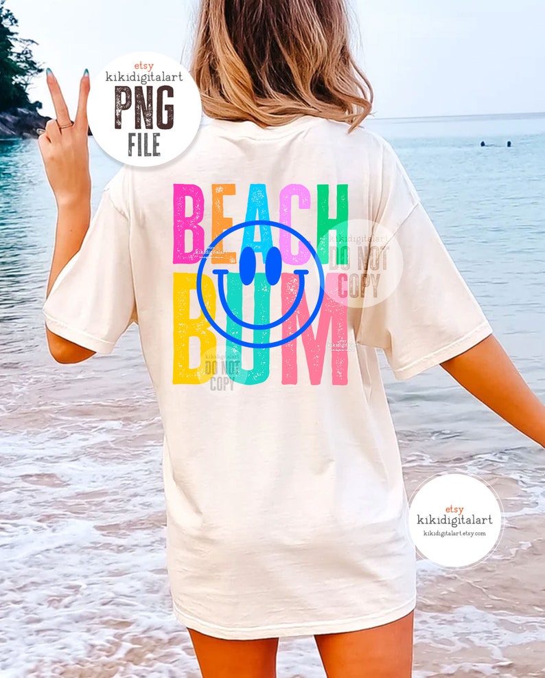 Smile Beach Bum PNG / Neon Summer png, Beach Babe png Sublimation Designs, Smile Face Shirt png, Beach Life png dtf dtg digital download