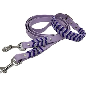 Biothane collar with matching leash set, glitter with pastel purple for large and small dogs, water-repellent