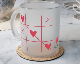 Love Frosted Glass Mug, Taza de cristal esmerilado de amor,Tasse en verre dépoli d'amour, gift for him or for her, gift, cadeau, regalo amor