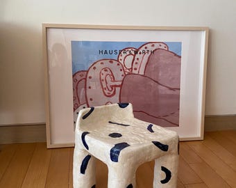 RESERVED! Handmade Ceramic Chair, Korean Engobe Blue, Glazed Art Sculpture