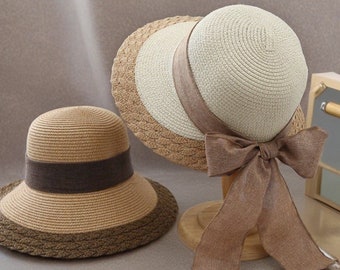 Country Farm Style Straw Hat, Straw Woven Sun Hat, French Gentle Style Hat, Vacation Hat, Traditional Round Straw Hat, Equal Size Hat