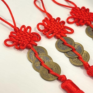 Feng Shui, Chinese Brass Coins, Feng Shui Cure, Chinese Coins, Chinese lucky Coins, Chinese good luck Coins, Red Feng Shui Wealth Amulet