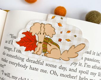 Maple Days Magnetic Bookmark; Long Haired Miniature Dachshund English Cream