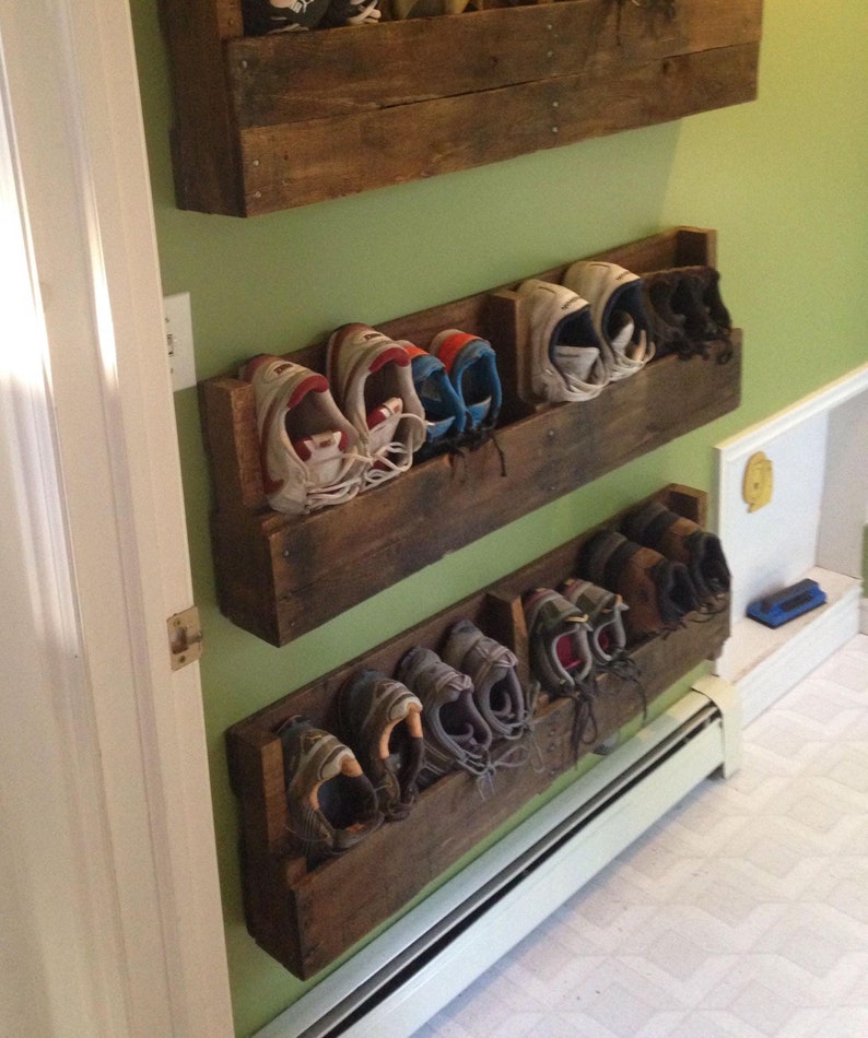 Handcrafted Reclaimed Wood Shoe Rack | Holds 4 Pairs of Shoes ...