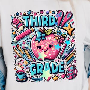 Third Grade PNG, Pastel Clipart, First Day of School PNG, Back to School png, 3rd Grade Png, Third Grade Teacher Shirt Png, TShirt Design