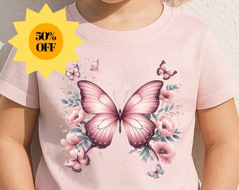 Floral Butterfly PNG, Watercolor Wildflowers Clipart, Trendy Butterfly Design, High Quality PNG for Shirts, Sublimation Digital Download