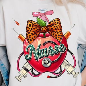 Nurse Png, Sublimation Design, Hospital Clipart, Heart Digital Image, Coquette Leopard Bow, Retro Png, T-Shirt Design, Instant Download