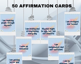 50 Uplifting Affirmation Cards Printable Positive PDF, Daily Inspiration Deck, Digital Affirmation Set Radiant Reflections Affirmation Cards