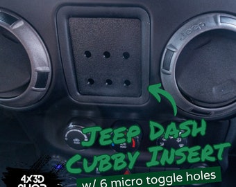 Jeep Dash Cubby Insert with 6 Micro Toggle Holes | JK Manual Window Insert | Wrangler | Custom Jeep Accessory | Cubby Insert | 2011-2017 JK