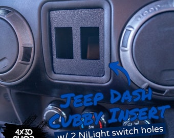 Jeep Dash Cubby Insert with 2 NiLight Switch Holes | JK Manual Window Insert | Wrangler | Custom Jeep Accessory | Cubby Insert | 2011-17 JK