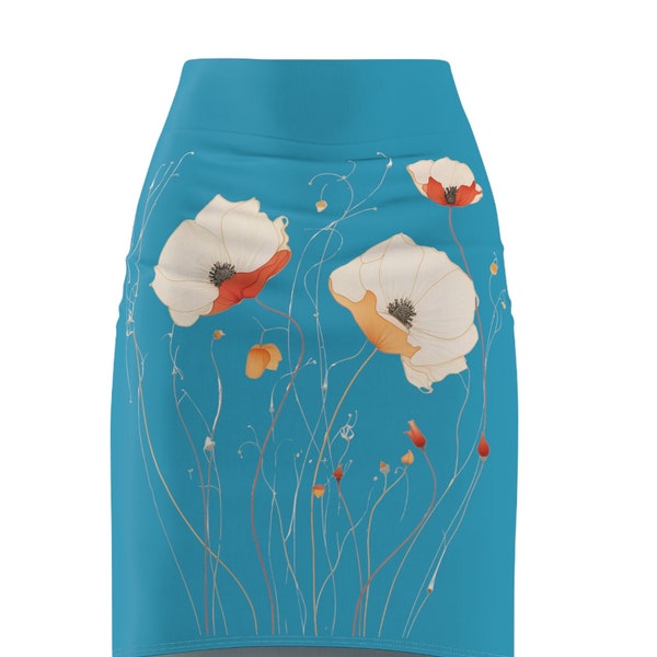 Pencil Skirt, Floral Pencil Skirt, Poppy Print Skirt, Botanical Skirt, Summer Skirt, Casual Elegance