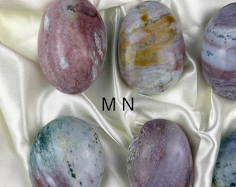 Pastel Ocean Jasper Palm Stone, Nurturing Crystal, Heart Chakra Stone