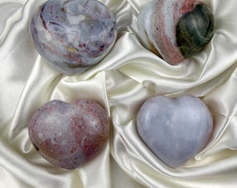 Pastel Ocean Jasper Heart Crystal, Pink Green Swirls, Heart Chakra Stone