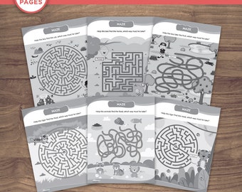 Printable Kids Maze Activity Book, Road Trip Games (Digital Download)