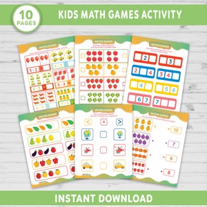 Printable Math Game Activity for Kids, Preschool Math, Beginning Math, Counting, Addition Activity, Subtraction Worksheet, Digital Download