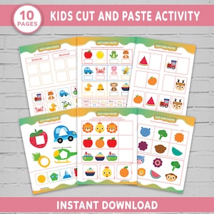 Printable Cut And Paste Activities for Kids, Cut and Paste Printable, Scissor Skills, Cutting Practice, Cut and Paste Kids, Digital Download