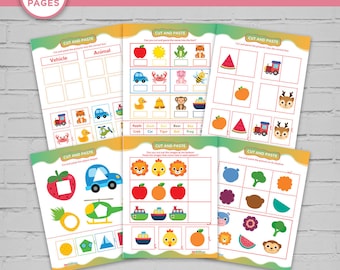 Kids Cut and Paste Activity, Scissor Skills Practice (Digital Download)