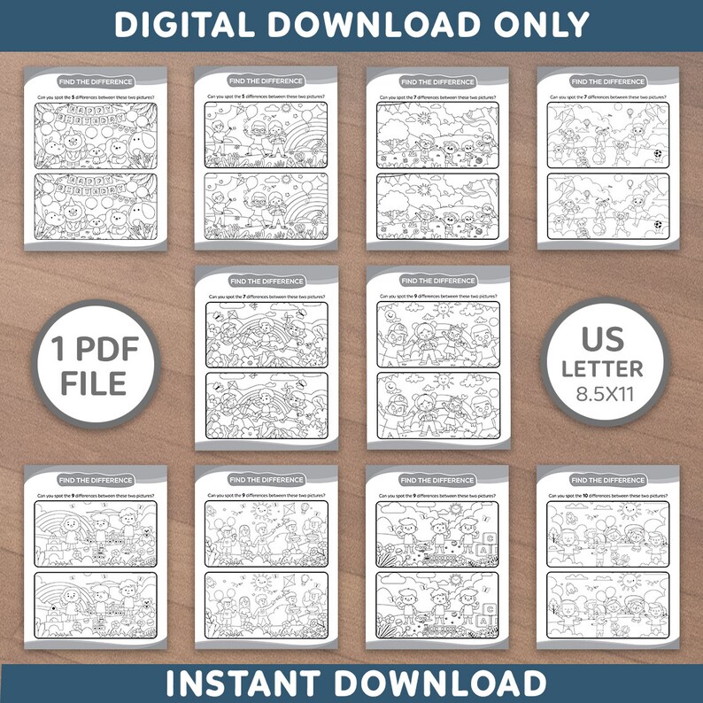 Spot the Difference Activity, Coloring Pages for Kids (Printable PDF) image 2