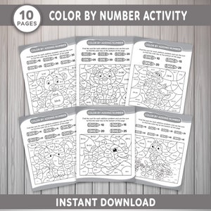 Color By Number Kids Worksheets, Printable Math Activities, Animal Color by Number, Children&#39;s Worksheets Coloring Pages, Print Ready PDF