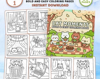 Gemütliche Katzenmomente Malvorlagen | Easy Line Art (Druckbare PDF)