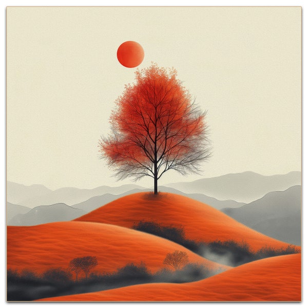 Orange Moon Art Series - Majestic Trees & Night Skies - Various Sizes, Moon Landscape, High Quality JPG, Home Decor, Printable Wall Art