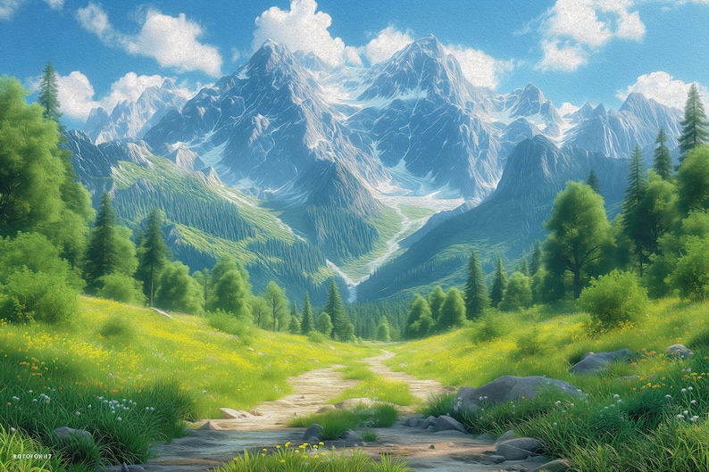 Printable 10 mountain landscape oil painting, mountain landscape art print, mountain wall art digital download, mountain landscape, forest image 4