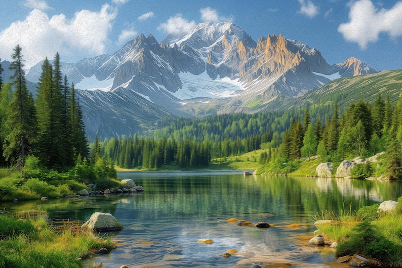 Printable 10 mountain landscape oil painting, mountain landscape art print, mountain wall art digital download, mountain landscape, forest image 1