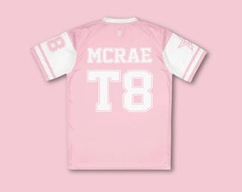 Tate Mcrae Pink & White Football Jersey, Tate Concert Tate Mcrae Pink & White Football Jersey, Tate Concert