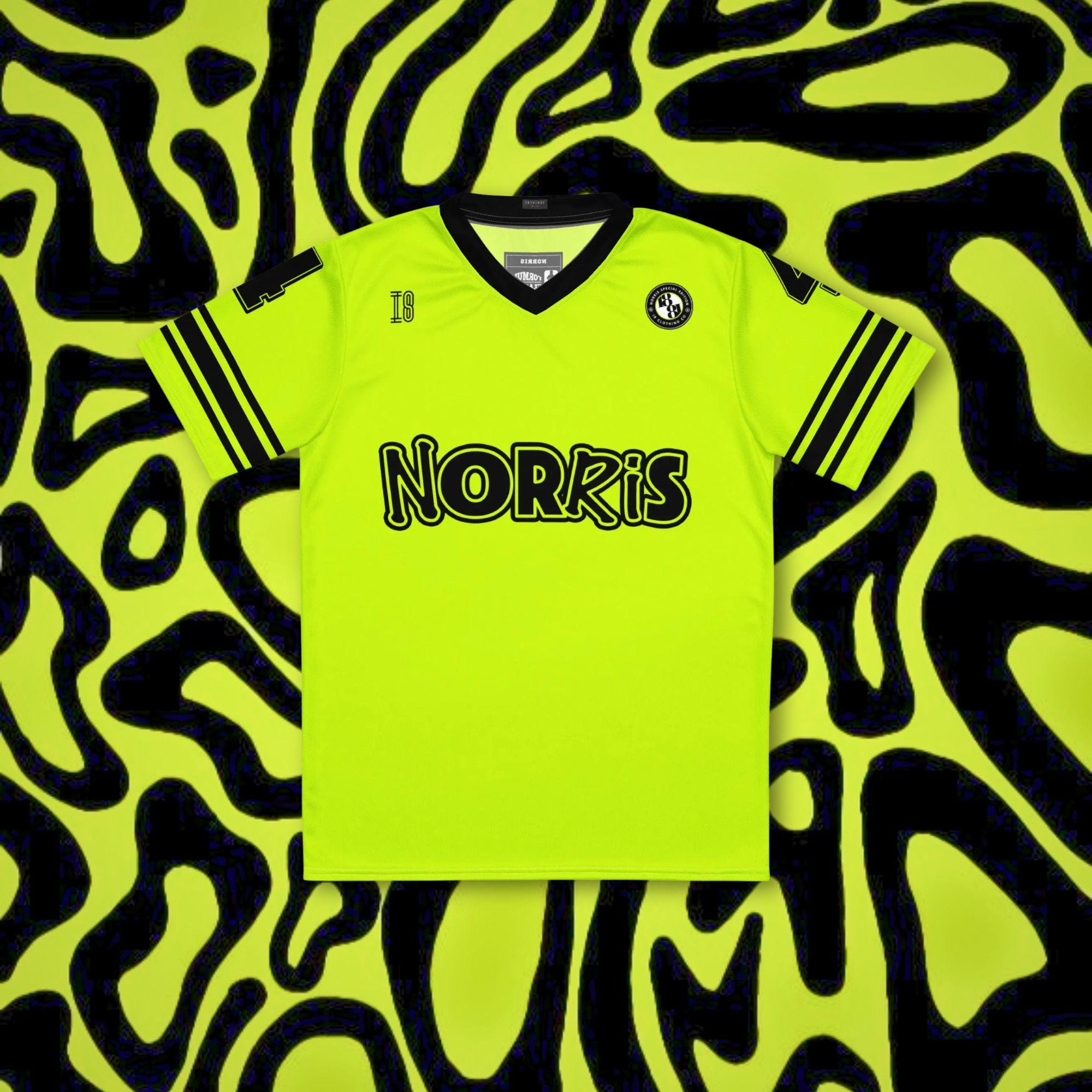 Lando Norris McLaren F1 Football Jersey: LN4 Neon Green Racing Shirt
