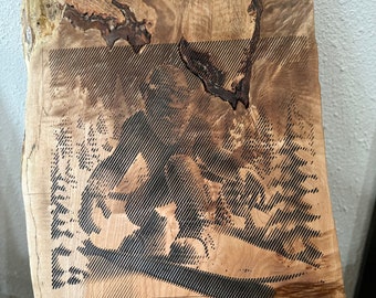 CNC Carved Maplewood Bigfoot Snowboarding Resin Art