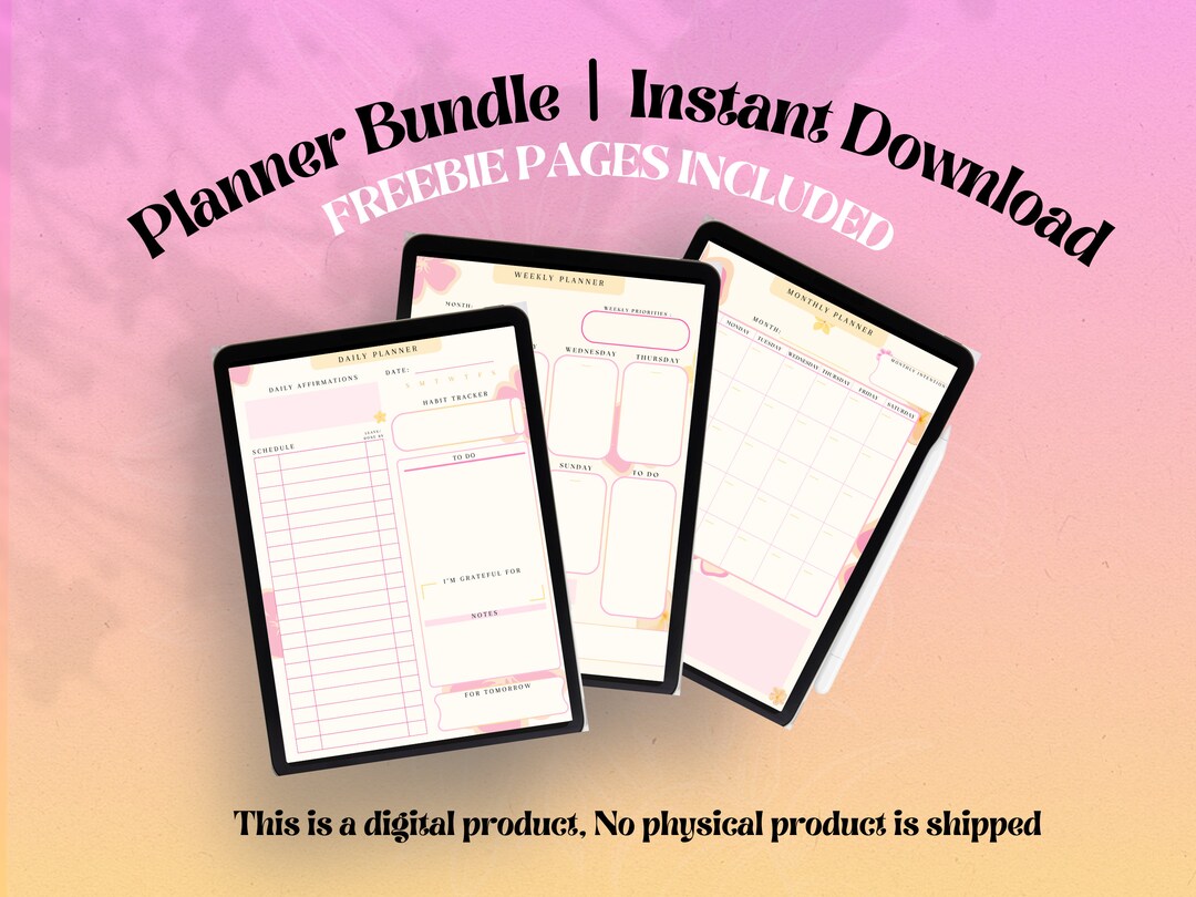 Pink Floral Digital Planner Bundle | Undated Daily, Weekly, Monthly ...