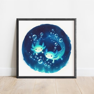 Cute Axolotl Poster, Watercolor Axolotl Print
