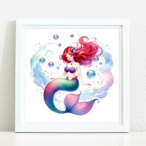Poster Ariel, art aquarelle sirène, impression chambre de princesse princesse