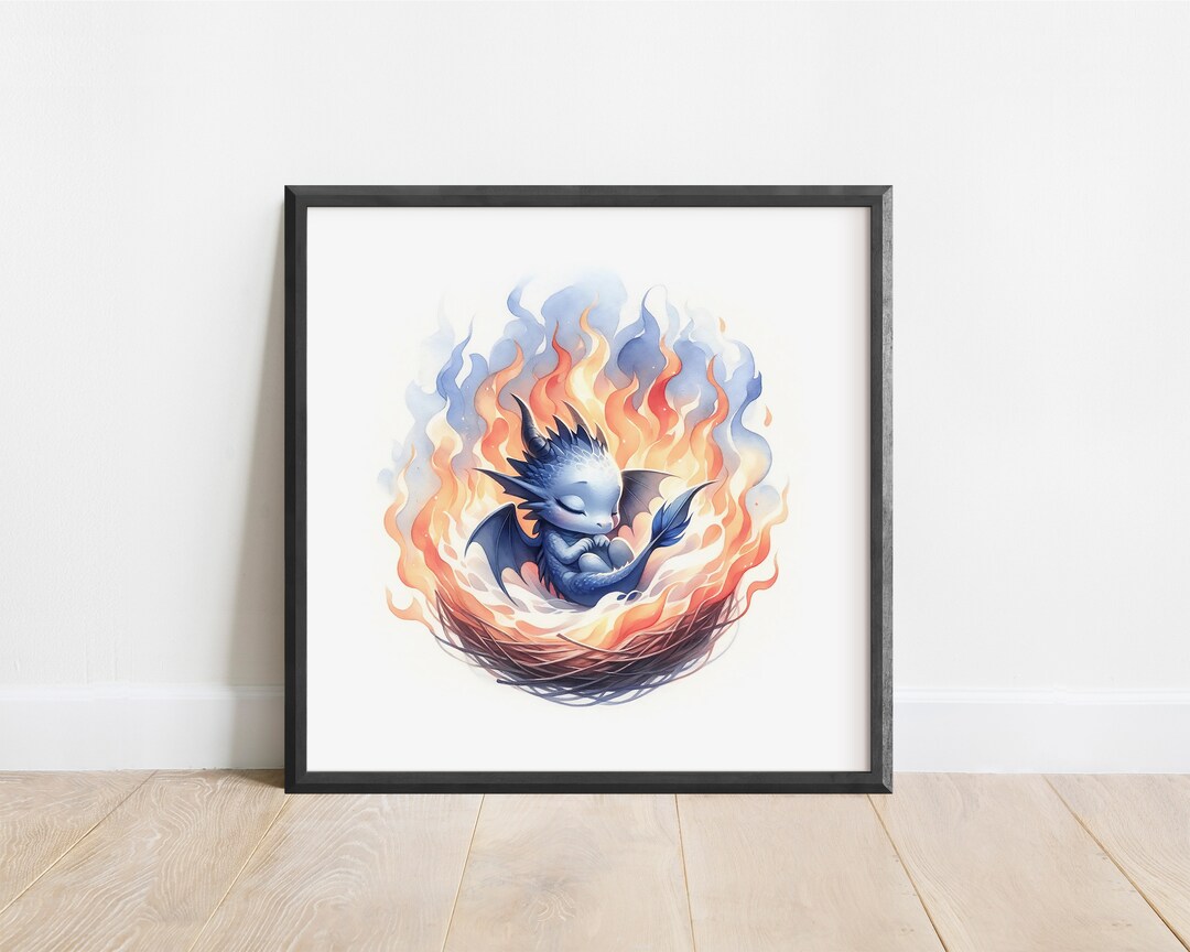 Blue Baby Dragon Nursery Print - Etsy
