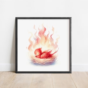 Arte infantil de criaturas míticas, cartel de Phoenix, impresión de acuarela de Phoenix