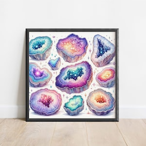 Geode Crystal Poster (White Background), Geode Wall Print, Crystal Wall Art