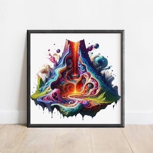 Volcano Wall Poster, Beautiful Volcano Print, Volcano Eruption Art, Science Art