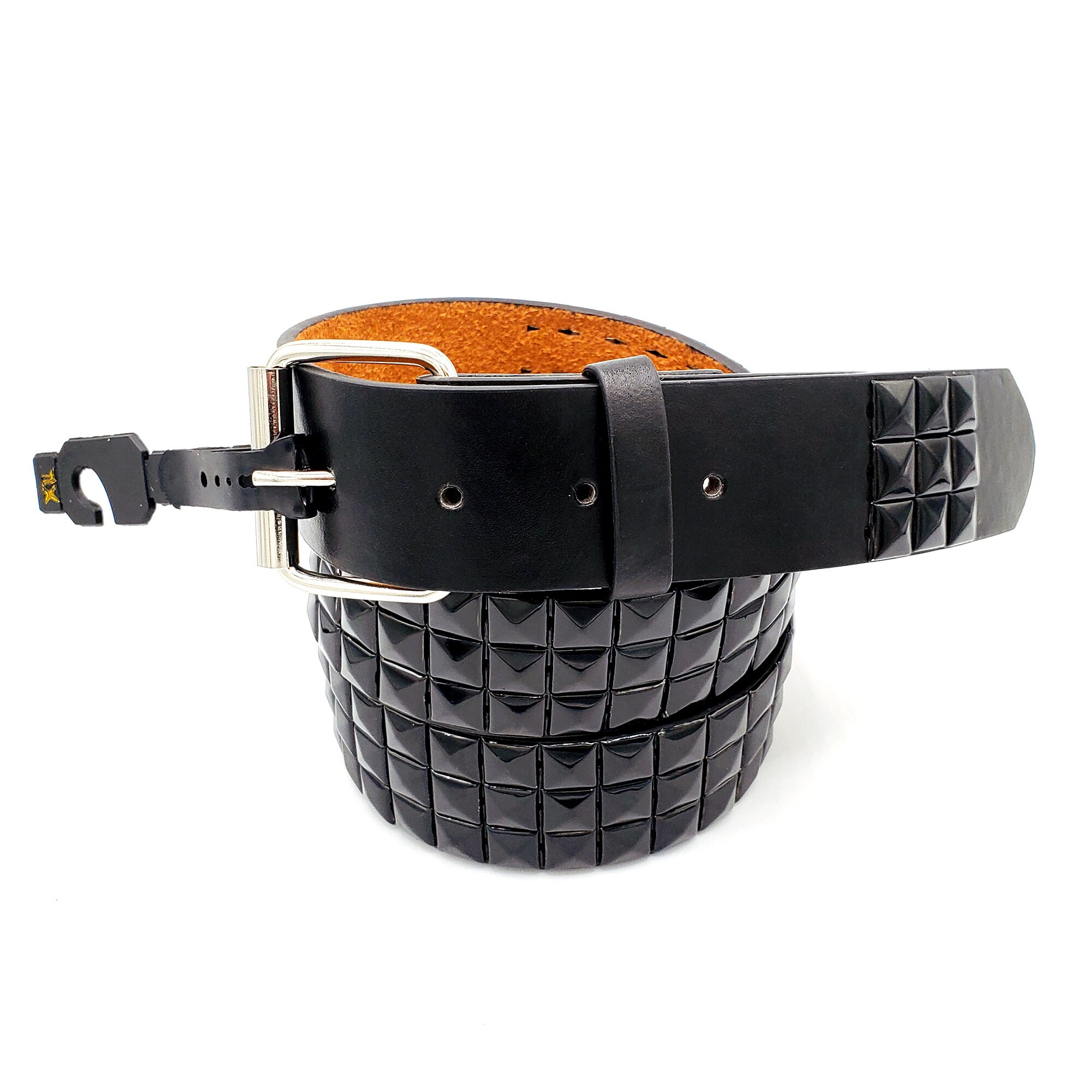 All Black Checkered 3-rows Pyramid Studded Belt Punk - Etsy display picture 2