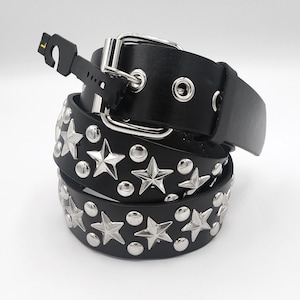 New Silver Color Star Shape Metal Studs 3-Rows Studded Belt Punk