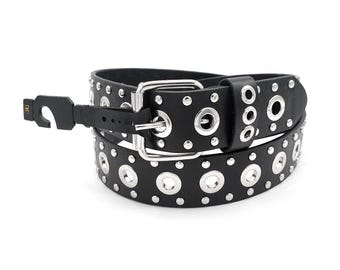 New One hole Row Grommet Metal Studs 3-Rows Studded Belt Punk