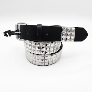 Silver Metal Studs Unisex 3-Rows Pyramid Studded Belt Punk