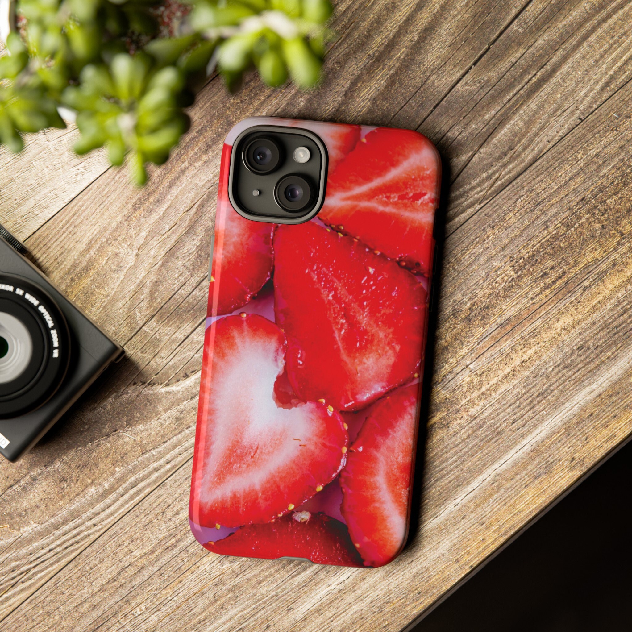 Strawberries Phone Case Red Strawberry Print, Red Phone Case Tough