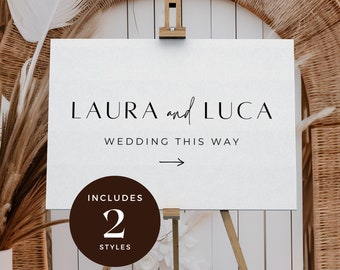 Minimal Wedding Direction Sign Template, This Way to Wedding, Wedding Directional Sign Printable, Editable Ceremony Sign with Arrow, BP001