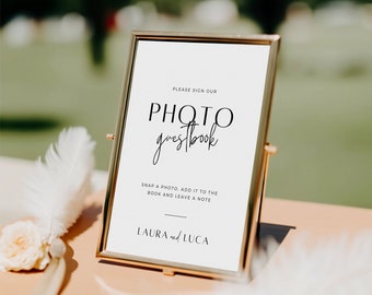 Bearbeitbare minimale Hochzeits-Foto-Gästebuch-Schild-Vorlage, Polaroid-Gästebuch-Schild, modernes druckbares Foto-Gästebuch-Schild für Hochzeit, BP001