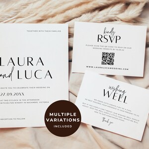 Printable Wedding Invitation With QR Code, Minimalist Wedding Invite ...