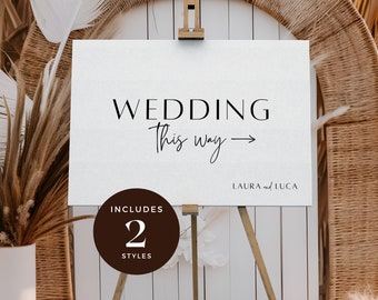 Minimal Wedding Direction Sign Template, This Way to Wedding, Wedding Directional Sign Printable, Editable Ceremony Sign with Arrow, BP001