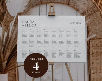 Minimalist Alphabetical Seating Chart, Wedding Seating Chart Template, Alphabet Seating Plan by Name, Editable Seating Chart Sign, BP001